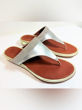 FitFlop Silver Crystal Toe Post Sandals Comfort Flip Flops US 9 EU 41